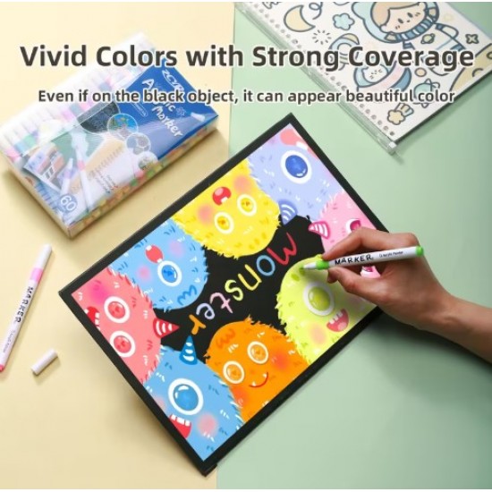 Acrylic markers,12 colors, quick-drying, with a rubber grip, suitable for all surfaces.